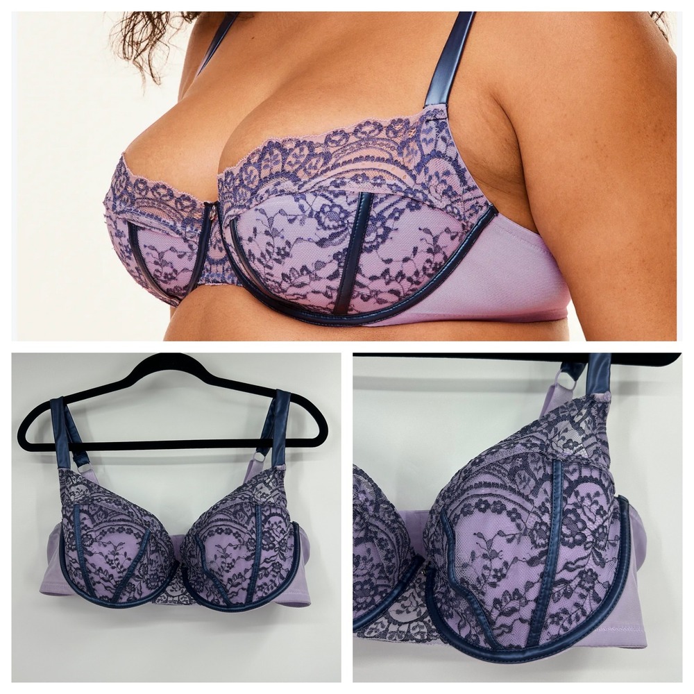 Adore Me Purple Navy Lace Balconette Underwire Bra 40G Plus Size Lingerie